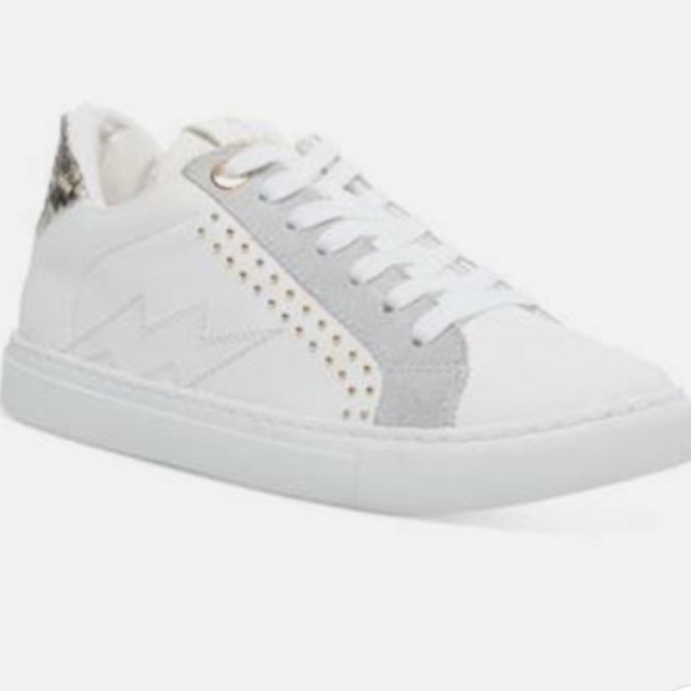 Steve Madden White Sneaker W/ Faux Snake Print And Gold Accents Lace Up 8M